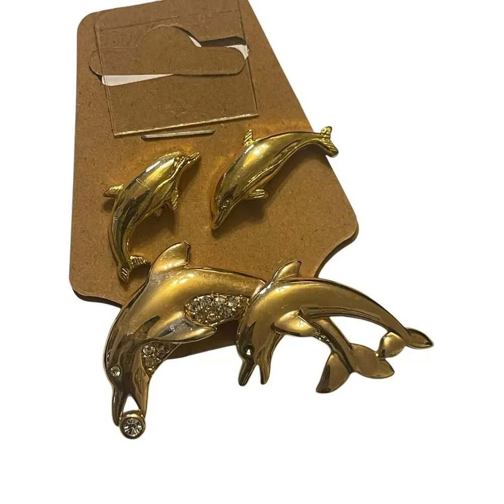 Cute set of dolphin pins and brooch